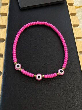 Hot Pink Beaded Evil Eye bracelet